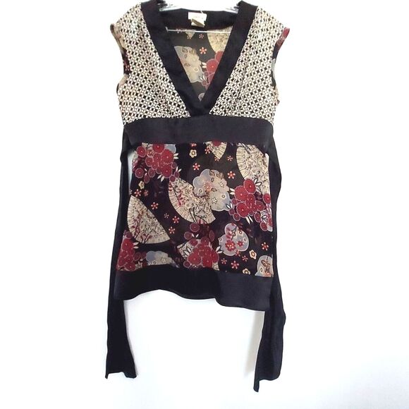 Speechless Sleeveless Y2K V-Neck Blouse Sz. Large Red Black Satin Chiffon - Picture 2 of 8